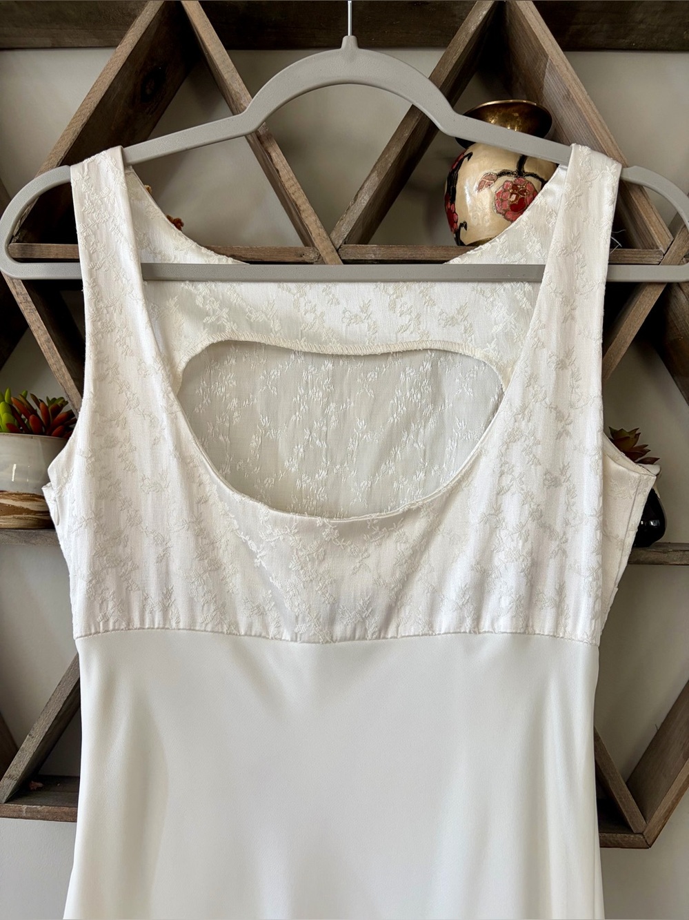 Tailor B. Moss vintage cream satin slip simple maxi dress romantic lace bodice - Picture 4 of 11